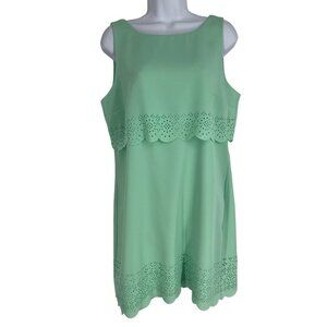 WHITE HOUSE BLACK MARKET Green Laser Cut Scallop Sleeveless Shift Dress Size 12